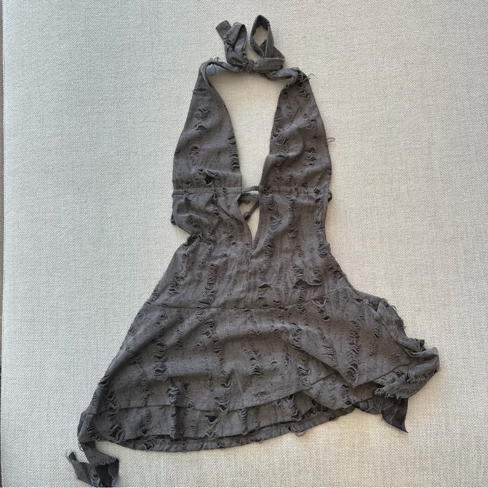 Edikted Shredded Backless Halter Mini Dress